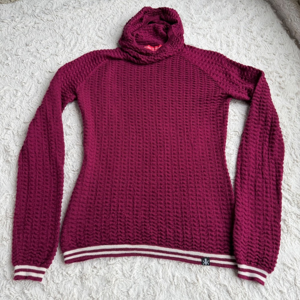 Krimson Klover Permafrost Sweater Hoodie Plumberry Magenta Wool Textured Knit XS - Picture 8 of 11